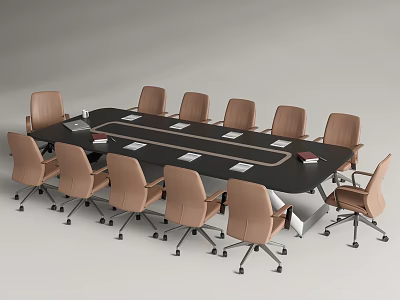 Modern Conference Table With Ergonomic Chairs And Documents In Office Setting 3d model