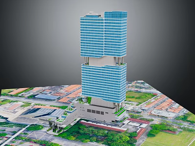 Modern High Rise Office Building With Glass Curtain Wall Overlooking Urban Landscape And Surroundings 3d model