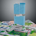 Modern High Rise Office Building With Glass Curtain Wall Overlooking Urban Landscape And Surroundings