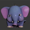 Cute Blue Elephant Doll Character With Pink Ears Shiny Surface And Small Tusks