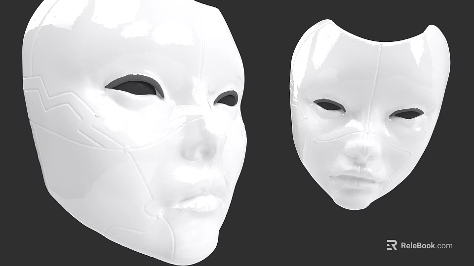 White Human Face Masks With Smooth Surface And Black Eye Openings 3d model 