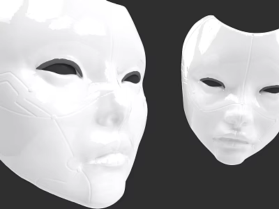 White Human Face Masks With Smooth Surface And Black Eye Openings 3d model