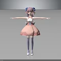 Anime 3D Character Girl With Blue Ram Horns Pink Petal Dress And Outstretched Arms