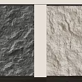 Light Beige And Dark Gray Stone Texture Accent Walls With White Frames And Wooden Floor