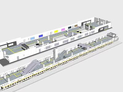 Modern Railway Station Layout With Platforms Tracks Escalators And Waiting Areas 3d model