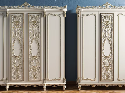 Ornate Classic White Wardrobe Design With Intricate Carved Details And Elegant Finish 3d model