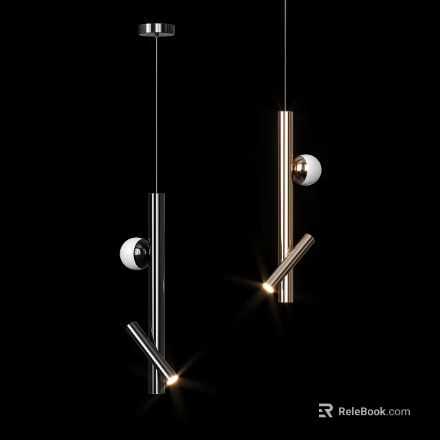 Modern Pendant Lights With Metallic Rods Spherical Accents And Illuminated Glow 3d model 