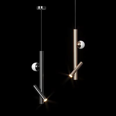 Modern Pendant Lights With Metallic Rods Spherical Accents And Illuminated Glow 3d model