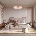 Elegant Modern Pink Children's Room Interior With Bed Chandelier Stuffed Toy And Rug