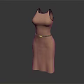 Elegant Beige Sleeveless Dress Sculpture with Black Belt and 3D Design Details