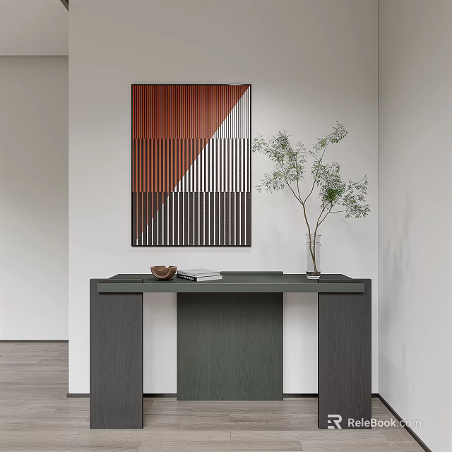 Modern Entryway Console Table Interior With Decorative Wall Art And Potted Plant 3d model