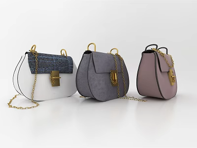 Stylish White Gray Pink Handbags With Gold Lock And Chain Strap 3d model