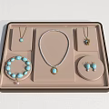 Elegant Turquoise Jewelry Collection Including Necklace Bracelet Earrings In Brown Tray