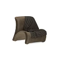 Brown Velvet Accent Chair With Modern Curved Design And Striped Throw Pillow