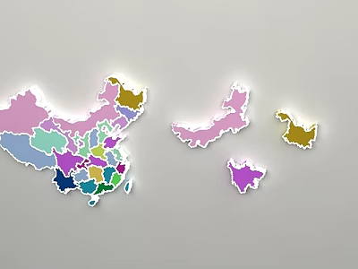 Colorful China Map Sculpture Carving With Regional Sections And Attached Islands 3d model