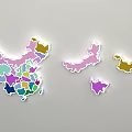 Colorful China Map Sculpture Carving With Regional Sections And Attached Islands