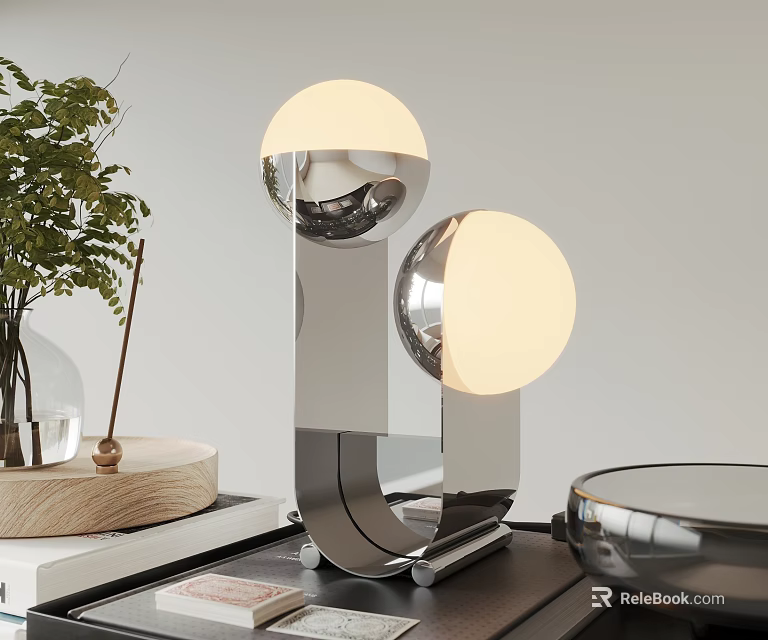 Modern Table Lamp With Dual Spherical Shades And Chrome Metal Base 3d model 