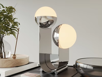 Modern Table Lamp With Dual Spherical Shades And Chrome Metal Base 3d model
