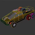 Yellow Six Wheeled All Terrain Vehicle With Open Frame Roof Rack And Spare Tire