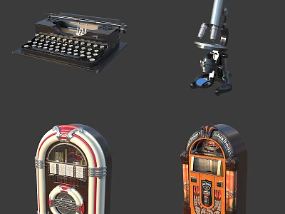 Antique Typewriter Microscope and Two Classic Jukeboxes in Vintage Collection 3d model