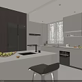 Modern Kitchen Interior With Dark And Light Cabinets Island Counter And Appliances
