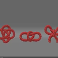 Red Rope Knots With Three Different Decorative Intricate Designs On Gray Background 3d model