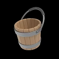 Rustic Wooden Bucket Design Featuring Metal Hoops And Sturdy Handle 3d model