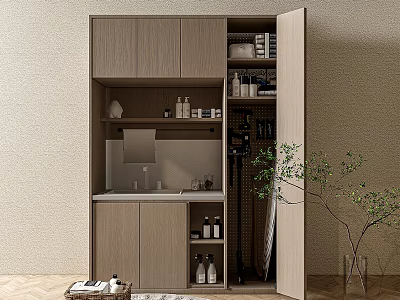 Modern Wooden Bathroom Cabinet With Storage Shelves And Toiletries Organizer 3d model