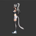 3D Cat Eared Girl Model With Arms Outstretched Black Crop Top Gray Shorts And Sneakers