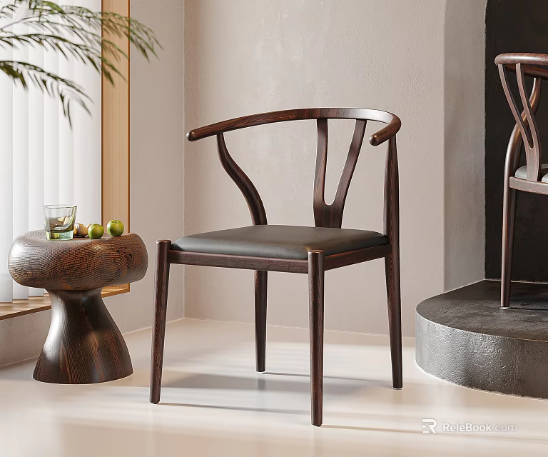 Modern Lounge Chair With Curved Armrests Wooden Frame Leather Cushion And Sleek Lines 3d model 