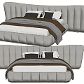 Modern Double Bed with Textured Headboard and Stylish Gray Orange Bedding 3d model