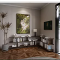 Modern Multi tiered Wooden Bookshelf Interior With Books Artwork And Potted Plant