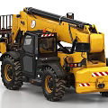 Yellow Industrial Functional Vehicle With Large Tires Extendable Boom And Warning Stripes