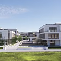 Modern Connected Building Complex With Green Roofs Lush Lawns And Roads