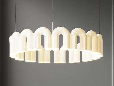 Modern White Ribbed U Shaped Chandelier With Warm White Light For Interior Decoration 3d model