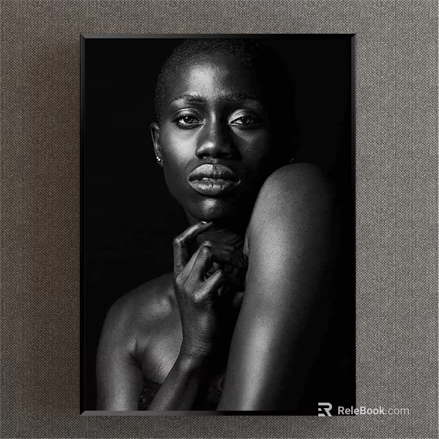 Contemporary Black And White Portrait Painting Featuring Female Figure With Hand Gesture And Facial Expression 3d model 