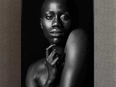 Contemporary Black And White Portrait Painting Featuring Female Figure With Hand Gesture And Facial Expression 3d model