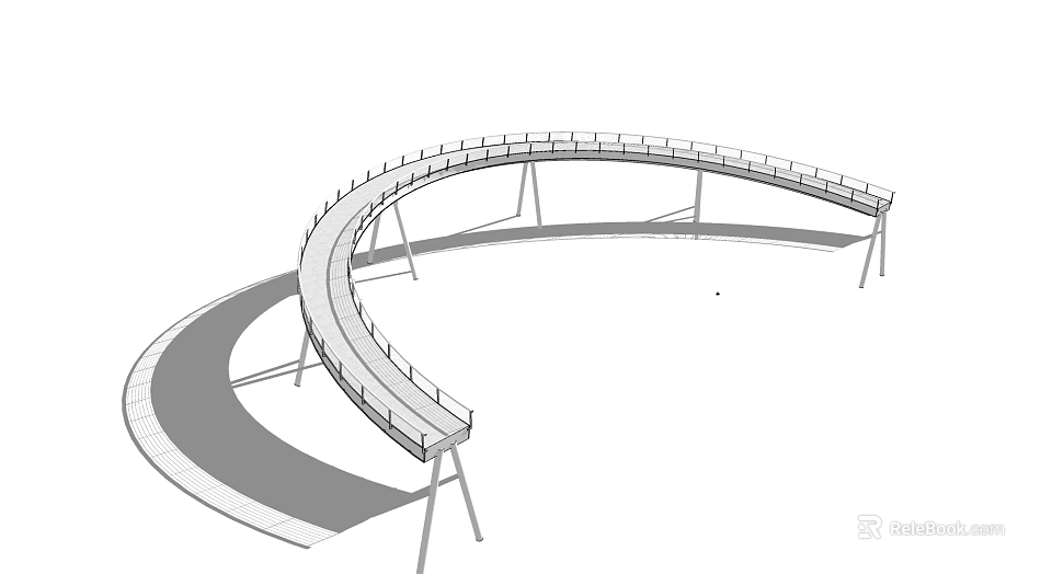 Scenic Curved Landscape Bridge With Modern Railing And Architectural Structure 3d model 