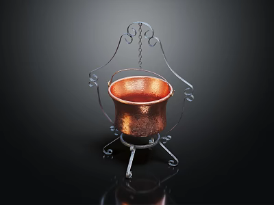Decorative Copper Container With Ornate Metal Stand For Home Use 3d model