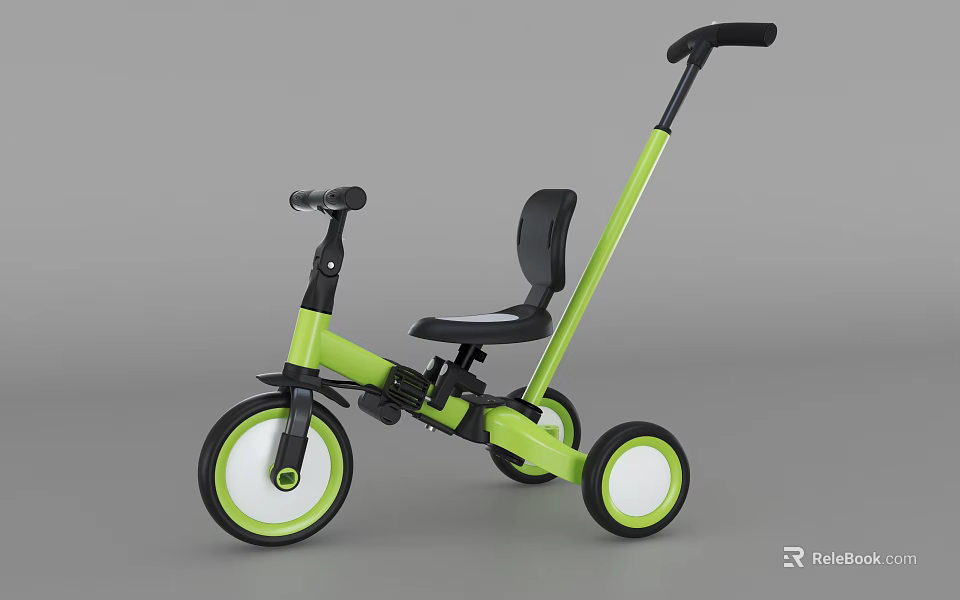 Green And Black Children's Tricycle With Black Seat And White Wheels 3d model 