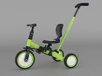 Green And Black Children's Tricycle With Black Seat And White Wheels 3d model