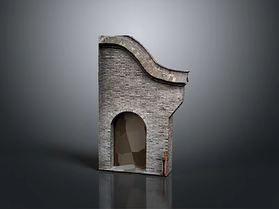 Scenic Isolated Brick Arch Structure With Curved Design And Reflective Ground 3d model
