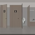Modern Cozy Public Toilet Interior Design With Clear Partition Stalls And Neat Functional Washing Area