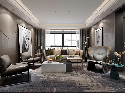 Modern Luxury Style Living Room Interior Design With Cozy Furniture And Elegant Artistic Decorations 3d model