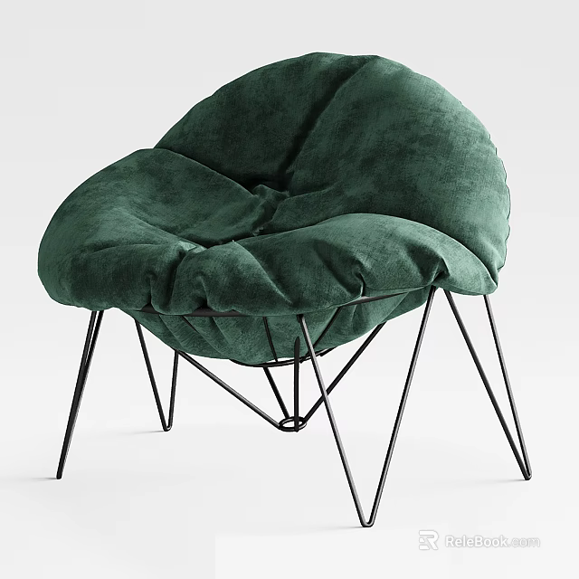 Modern Stylish Green Velvet Accent Chair With Black Metal Legs Frame 3d model 