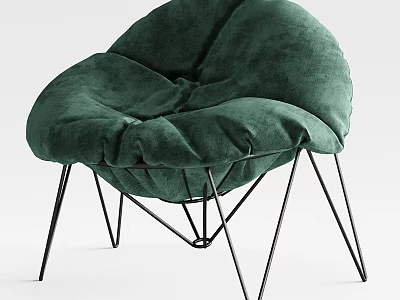 Modern Stylish Green Velvet Accent Chair With Black Metal Legs Frame 3d model