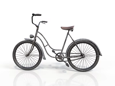 Vintage Dark Bicycle with Brown Leather Seat Classic Frame and Fenders Retro Design 3d model
