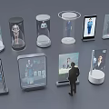 DP Device Display Systems Featuring Cylindrical Square Screens and Humanoid Models for Product Exhibition