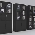 Gray Display Shelves with Glass Doors Books Decorations and Drawers for Office Storage