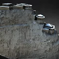 Ancient Buildings Constructed Along Layered Mountain Cliff With Traditional Architecture